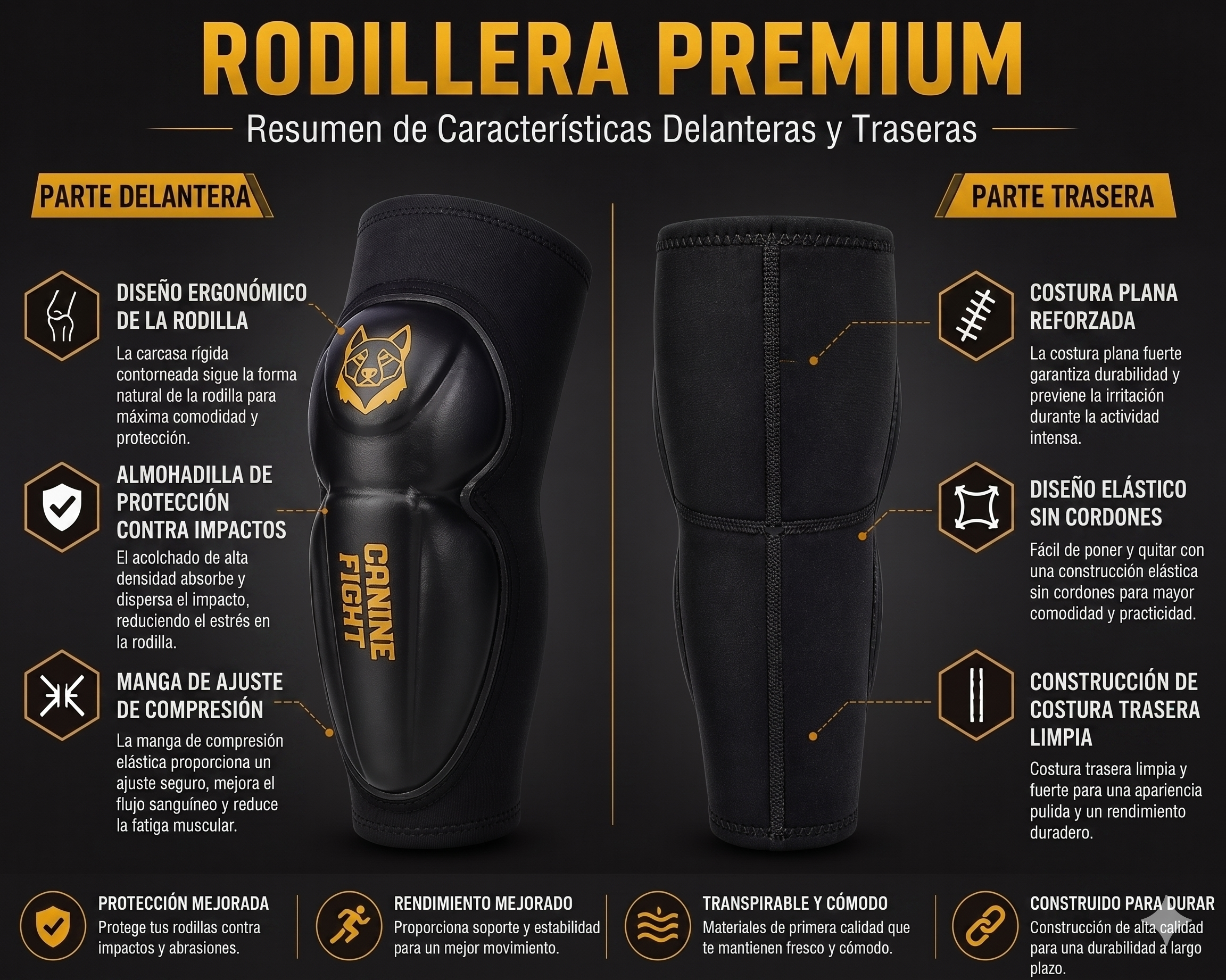 Protector de rodillas MMA/Kickboxing/Muay Thai cuero sintético premium